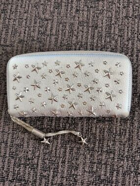 Jimmy Choo Filipa Star-Studded Zip Wallet with Charm Zipper Pull EUC
